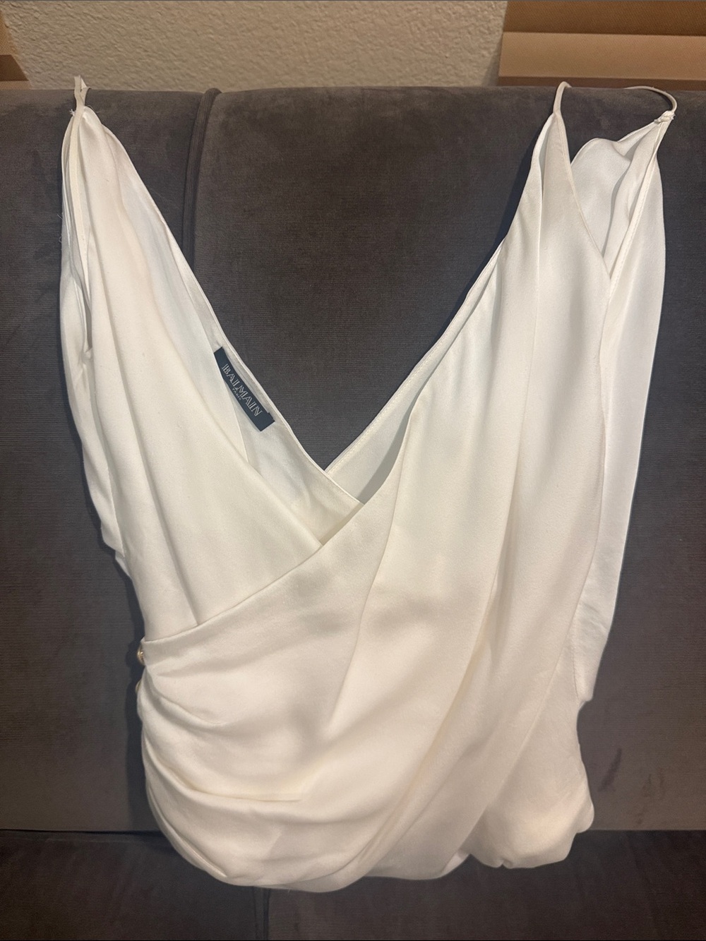 Balmain Cream V-Neck Draped Blouse